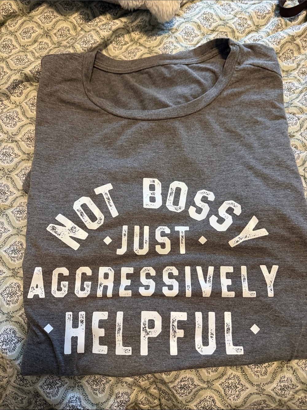 SHEIN Gray Short Sleeve Tee with White Slogan